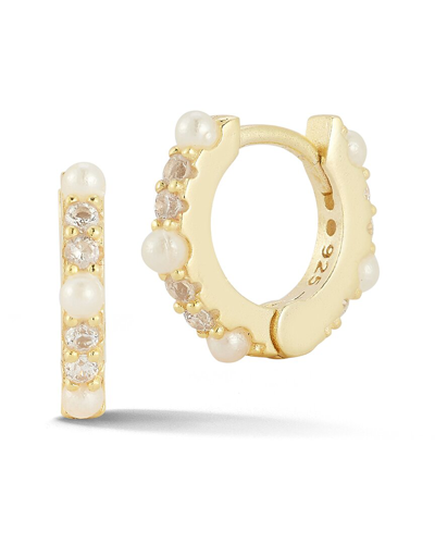 Sphera Milano 14k Over Silver 2mmmm Pearl Cz Huggie Earrings In Gold