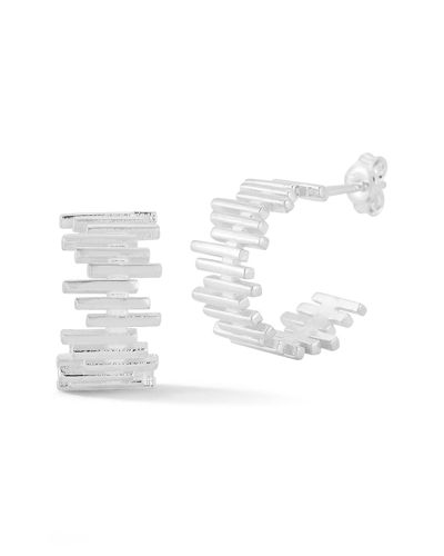 Sphera Milano Silver Ribbed Huggie Hoops In Metallic