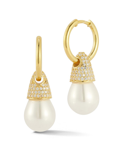 Sphera Milano 14k Over Silver 10mmmm Pearl Cz Statement Earrings In Gold