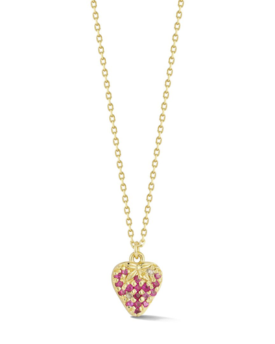 Ember Fine Jewelry 14k 0.19 Ct. Tw. Diamond & Ruby Strawberry Necklace In Gold