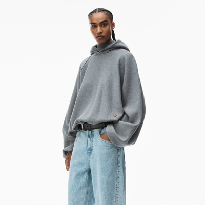 Alexander Wang Raglan Turtleneck Hoodie In Terry With Apple Puffed Logo In Sidewalk