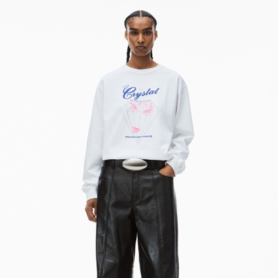 Alexander Wang Graphic Long Sleeve Tee In Compact Jersey In Bright White