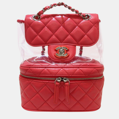 Pre-owned Chanel Red Leather Cc Backpack Bag