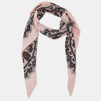 Pre-owned Moschino Pink Lace Printed Silk Triangular Scarf