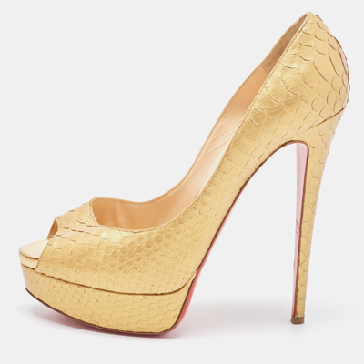 Pre-owned Christian Louboutin Gold Python Lady Peep Toe Pumps Size 40