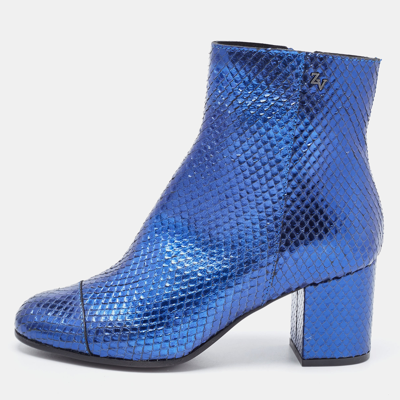 Pre-owned Zadig & Voltaire Blue Python Ankle Boots Size 36