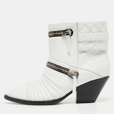 Pre-owned Giuseppe Zanotti White Leather Olinda Ankle Boots Size 38