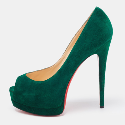 Pre-owned Christian Louboutin Green Suede Palais Royal Peep Toe Pumps Size 39.5