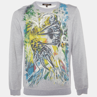 Pre-owned Roberto Cavalli Grey Painted Cotton Knit Crewneck Sweatshirt S