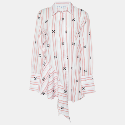 Pre-owned Off-white Pink Striped Logo Embroidered Asymmetric Hem Tunic S