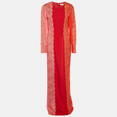 Pre-owned Stella Mccartney Red & Pink Embroidered Paneled Crepe Maxi Dress M