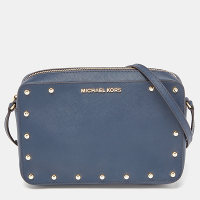 Pre-owned Michael Kors Blue Leather Sandrine Stud Crossbody Bag