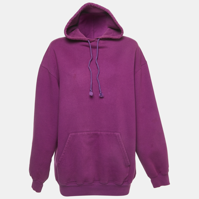 Pre-owned Balenciaga Purple Logo Print Cotton Blend Hooded Sweatshirt S