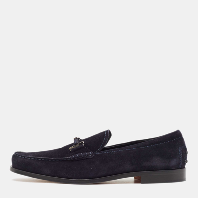 Pre-owned Tod's Navy Blue Suede Bit Slip On Loafers Size 44.5