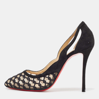 Pre-owned Christian Louboutin Black Suede And Mesh K Racas Pumps Size 40