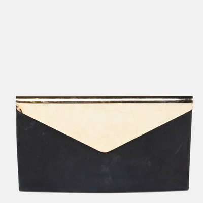 Pre-owned Jimmy Choo Black Shimmer Suede Charlize Metal Envelope Clutch