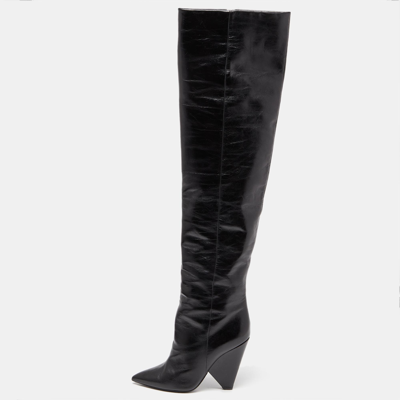 Pre-owned Saint Laurent Black Patent Leather Niki Over The Knee Boots Size 38
