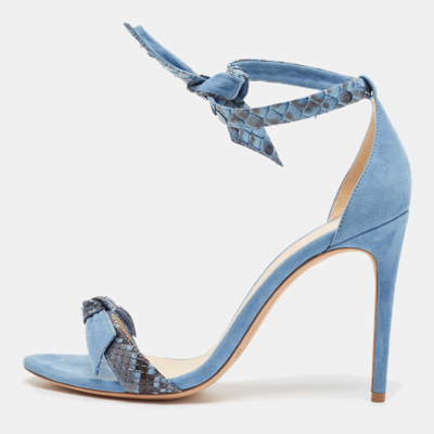 Pre-owned Alexandre Birman Blue Suede And Python Clarita Ankle Wrap Sandals Size 39.5