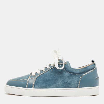 Pre-owned Christian Louboutin Blue Suede And Leather Rantulow Sneakers Size 44.5