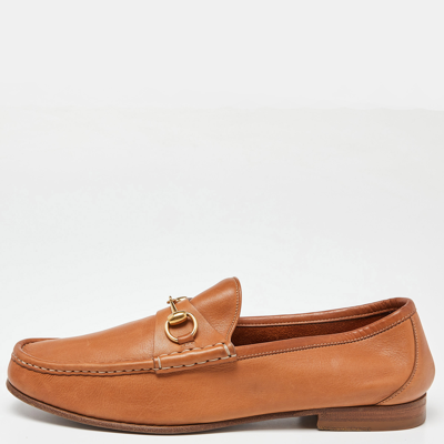 Pre-owned Gucci Tan Leather Horsebit Loafers Size 45
