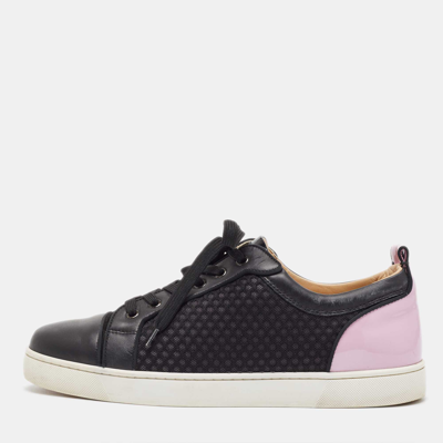 Pre-owned Christian Louboutin Black/pink Patent And Mesh Low Top Sneakers Size 44