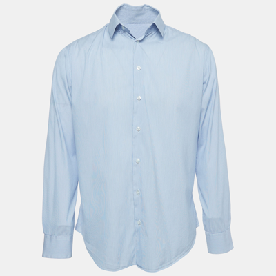 Pre-owned Giorgio Armani Blue Striped Cotton Button Front Shirt M