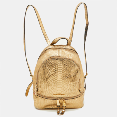 Pre-owned Michael Kors Metallic Gold Python Embossed Leather Small Rhea Backpack