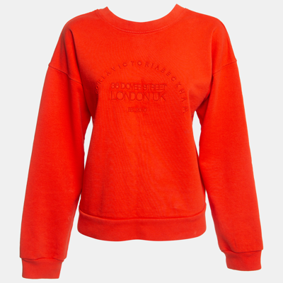 Pre-owned Victoria Victoria Beckham Orange Logo Embroidered Cotton Sweatshirt Xs