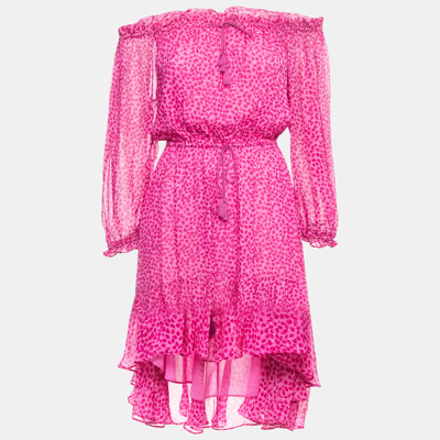 Pre-owned Diane Von Furstenberg Pink Camila Print Silk Off Shoulder Asymmetrical Dress Xs
