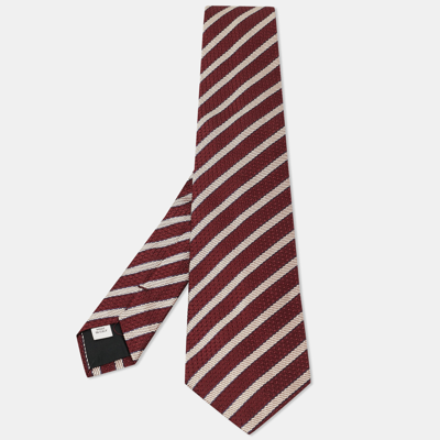 Pre-owned Valentino Garavani Burgundy Contrast Striped Silk Tie