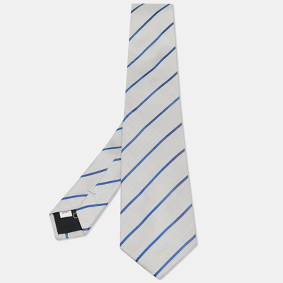 Pre-owned Valentino Garavani White/blue Striped Silk Tie