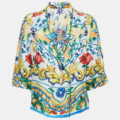 Pre-owned Dolce & Gabbana Multicolor Majolica Print Silk Double Breasted Blouse S