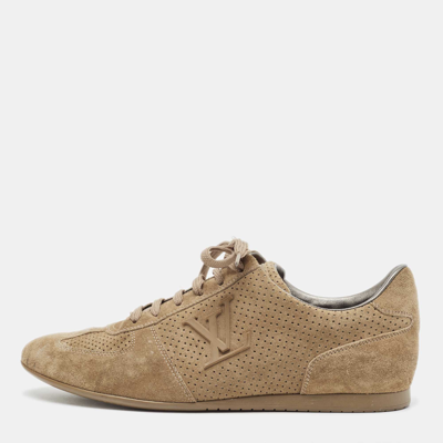 Pre-owned Louis Vuitton Beige Perforated Suede Low Top Sneakers Size 38 In Brown