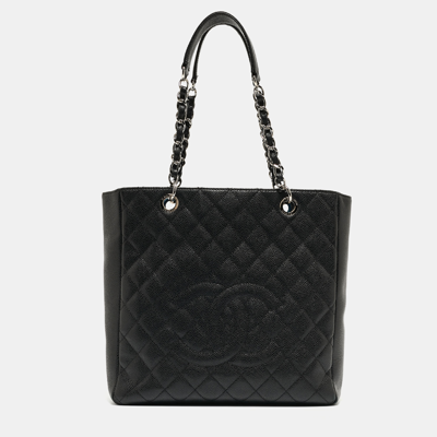 Pre-owned Chanel Black Caviar Quilted Leather Cc Tote