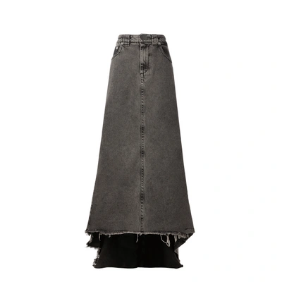 Vaquera Asymmetric Denim Maxi Skirt In Grey