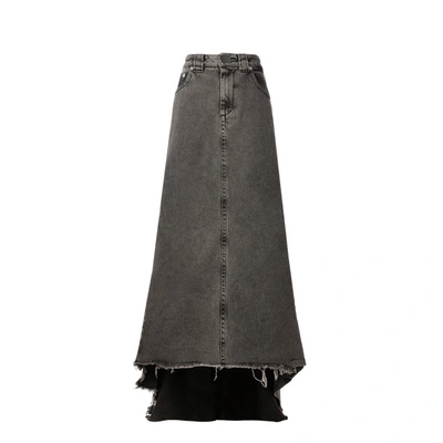 Vaquera Asymmetric Denim Maxi Skirt In Gray