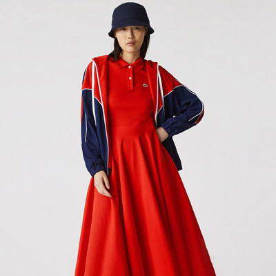 Lacoste 女装秋季时尚法式优雅polo短袖连衣裙女 In Red