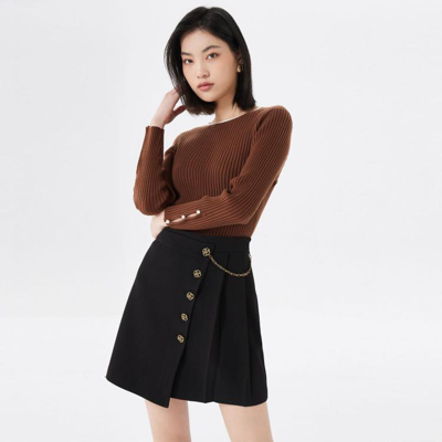 Vero Moda 【2023新款】秋冬圆领修身长袖简约气质针织衫毛衣女 In Brown