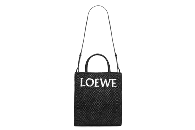 Pre-owned Loewe Standard A4 Tote Bag In Raffia Black/white