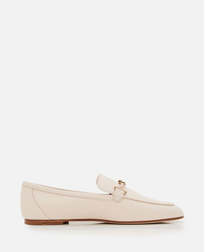 Tod's Flat Leather Loafers In Off White