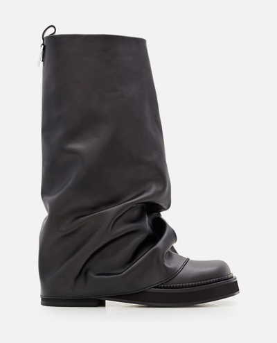 Attico 30mm Robin Leather Combat Boots In Black