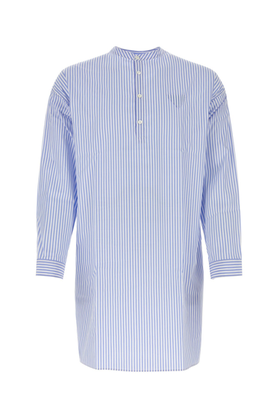 Prada Man Embroidered Poplin Shirt In Blue