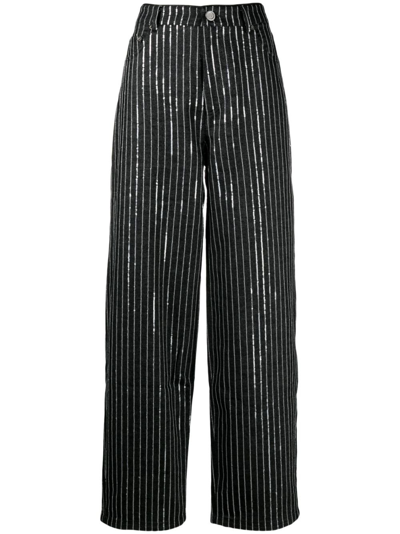 Rotate Birger Christensen Sequined Cotton-twill Wide-leg Pants In Black