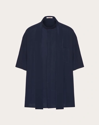 Valentino Silk Bowling Shirt With Scarf Collar In Blue