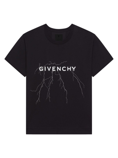 Givenchy Men's Boxy Fit T-shirt In Cotton With Reflective Artwork In Black