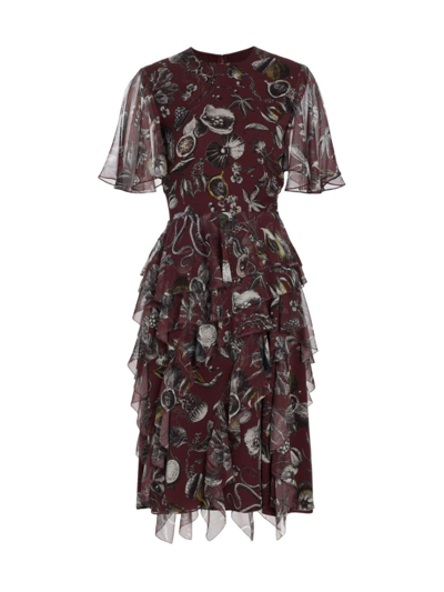 JASON WU COLLECTION WOMEN'S MARINE GRAPHIC SILK RUFFLED CHIFFON DRESS