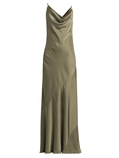 Philosophy Di Lorenzo Serafini Draped Satin-twill Maxi Slip Dress In Green