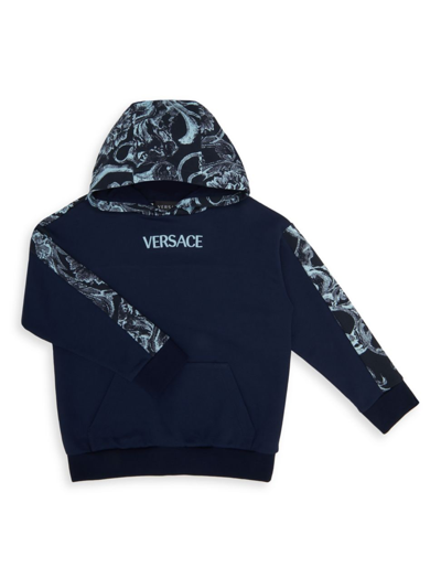 Versace Kids' Little Boy's & Boy's Logo Barocco Hoodie In Navy