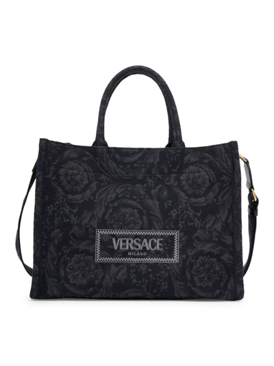 Versace Men's Barocco Jacquard Tote Bag In Black  Gold