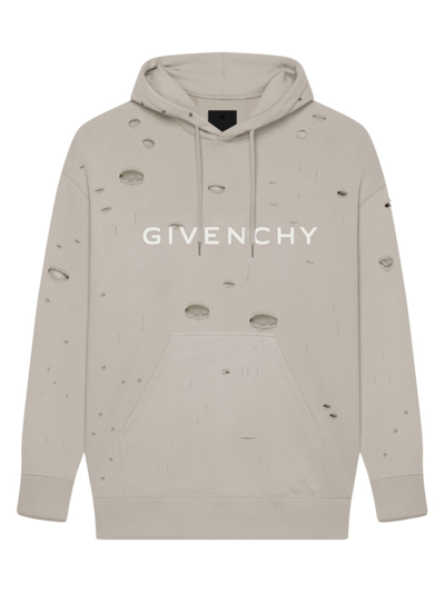 Givenchy Men's Oversized Hoodie In Destroyed Fleece In Taupe